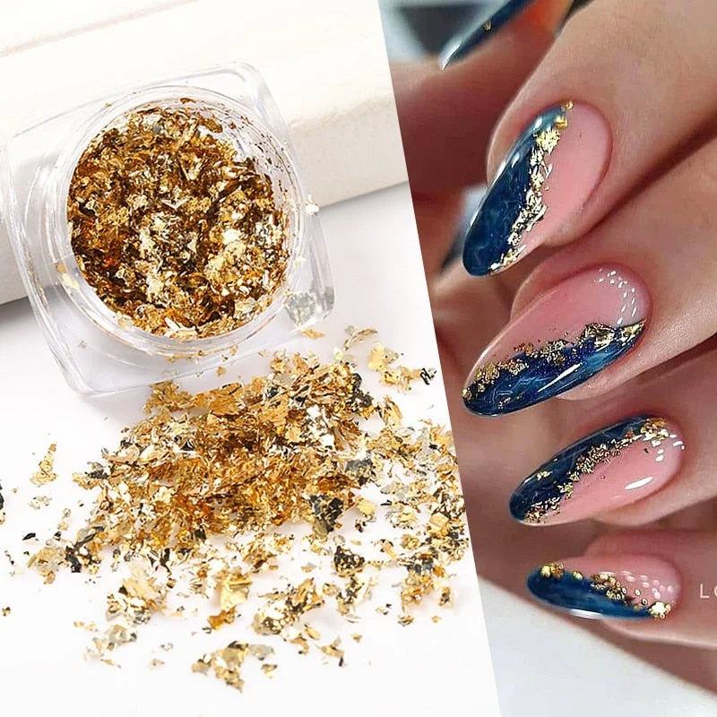 Aluminum Foil Sequins For Nails Gold Silver Irregular Glitter Flakes Mirror Chrome Powder Manicures Winter Decorations Tools