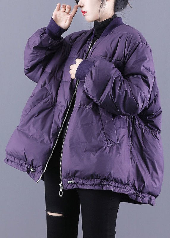Luxury Purple Zippered Pockets Drawstring Winter Down Coats Long sleeve CK2471- Fabulory