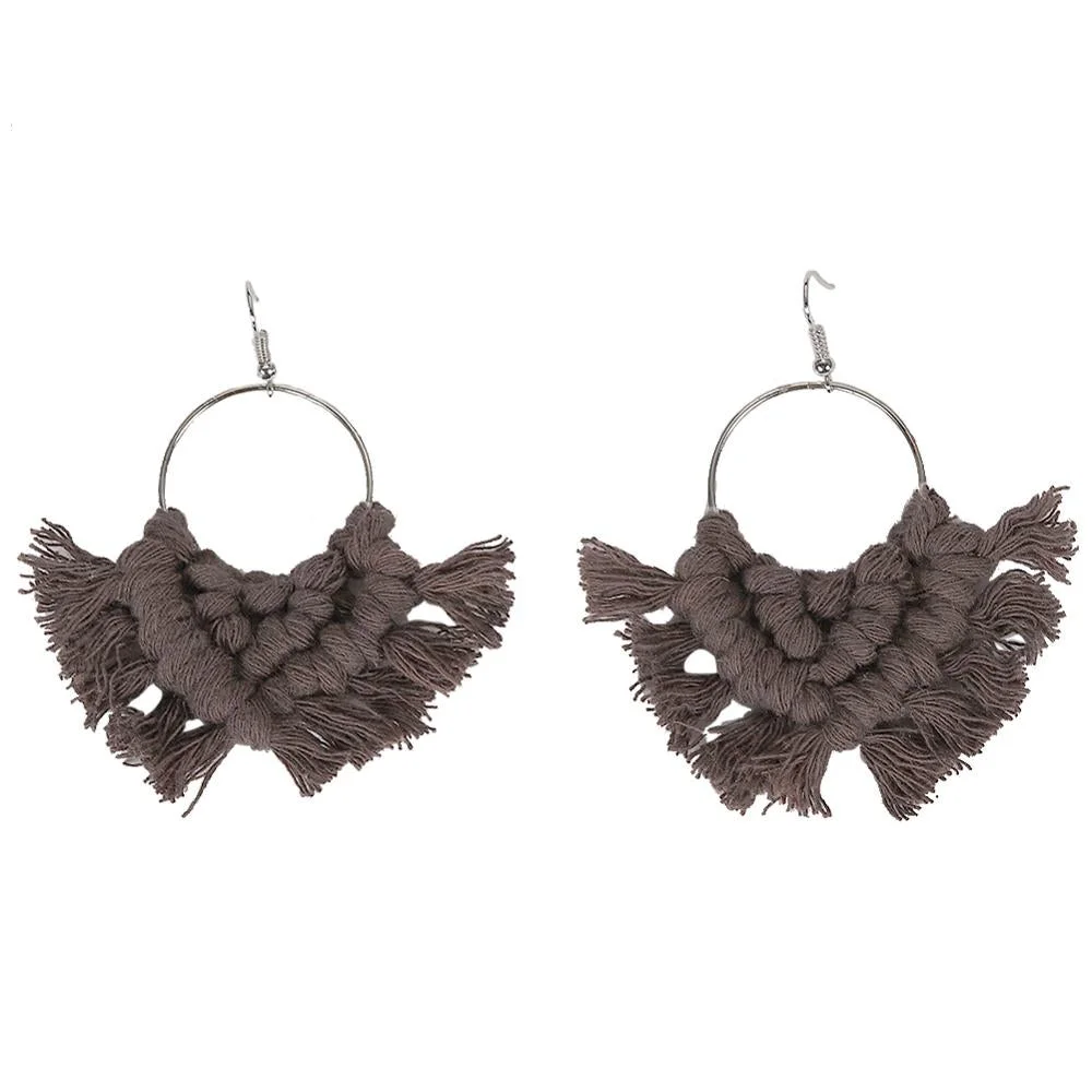 Dvacaman Ethnic Handmade Weave Macrame Earrings Cotton Thread Feather Fringe Tassel Earrings Wedding Jewelry Women Accessories