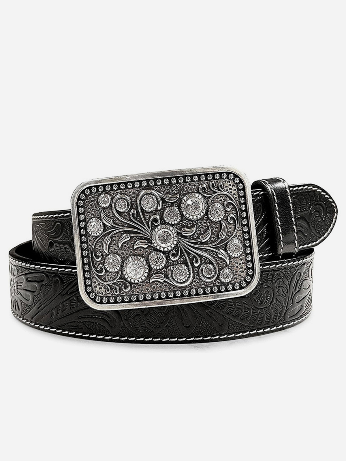 Western First Layer Cowhide Leather Embossed Belt