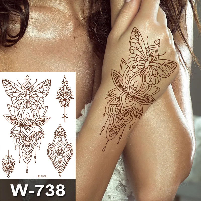 Sdrawing Henna Tattoo Paste Brown Red Waterproof Temporary Tattoo Stickers Mandala Flower Lace Hand Finger Tattoos For Wedding Bride