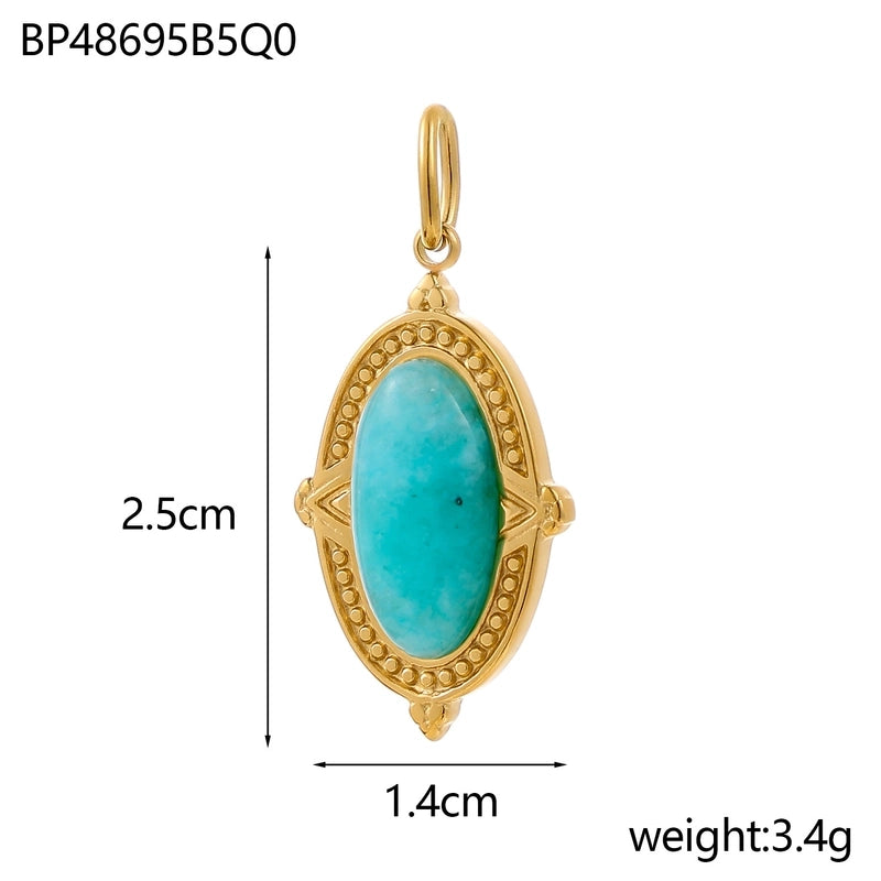1 Piece 14*25mm 304 Stainless Steel Natural Stone Oval Pendant Jewelry Accessories