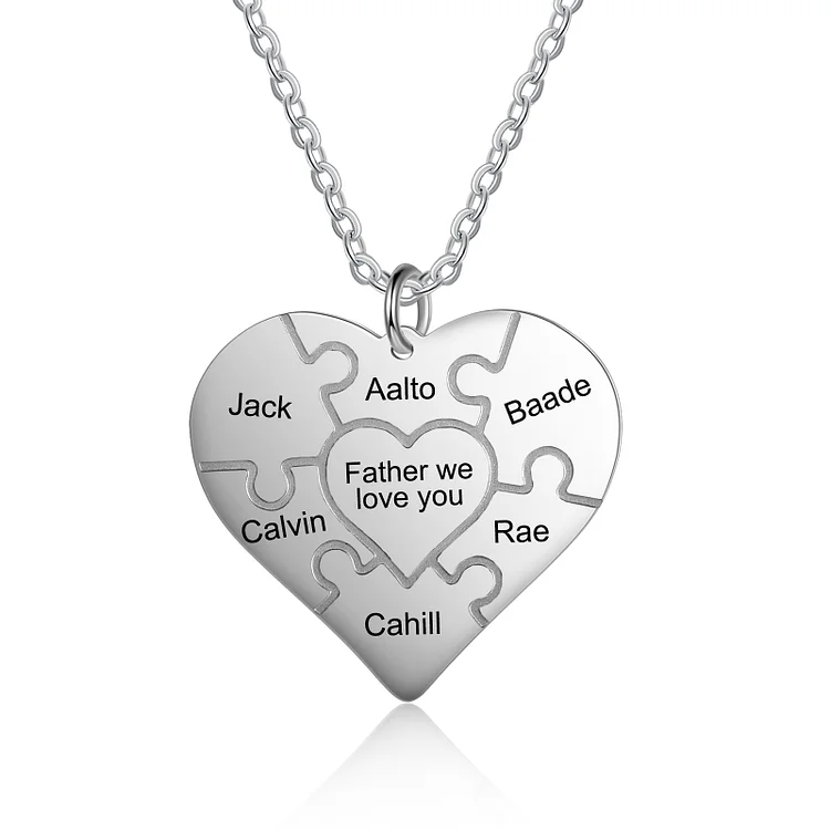 Collier coeur 6 pièces de puzzle 6 Prénoms