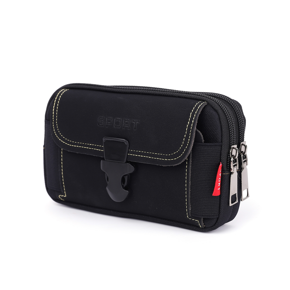 

Men Canvas Waist Bag Phone Purse Zipper Belt Bum Pouch (Style 2 Black), 501 Original