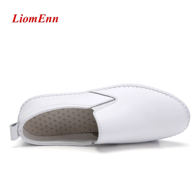 Women's Flats Shoes 2021 Spring Genuine Leather Loafers Black White Sneakers Women Shoes Slip On Shoes Tenis summer ballet flats