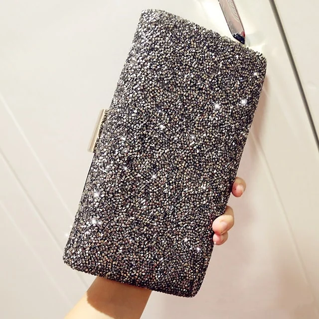 Ladies Party Wedding Bags Rhinestone Solid Colored Glitter Clutch Bag