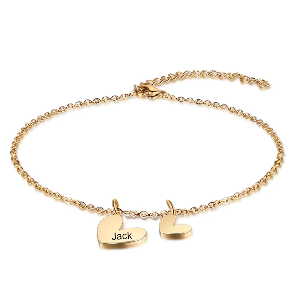 Personalized Anklet with Heart Charms Engraved Name Anklet for Women