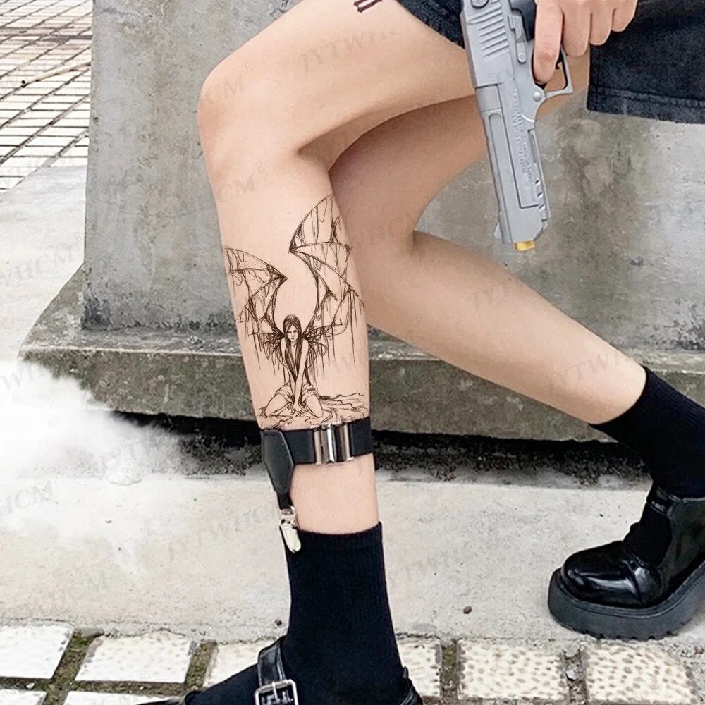 Temporary Waterproof Tattoo Stickers Cross Christian Prayer Black Angel Wing Religious Totem Flash Waterproof Fake Tatto Bod Art