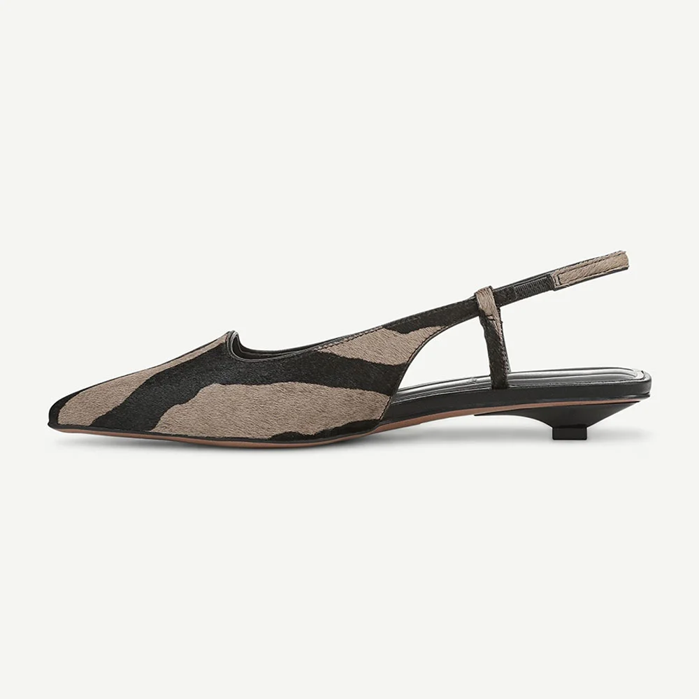 Grey & Black Zebra Print Stretch Pointed Toe Flats with Slingback