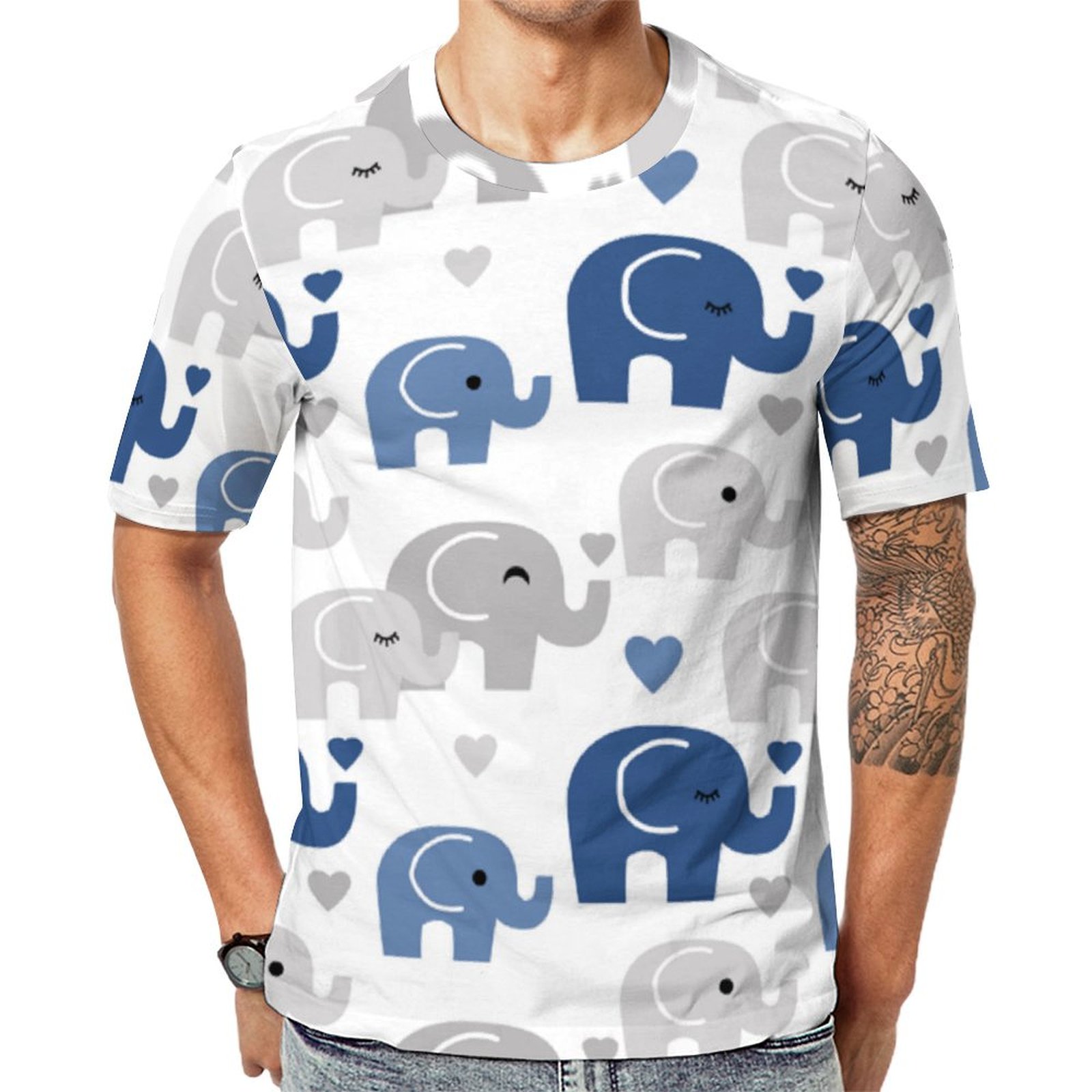 Navy Blue Elephant Baby Boy Nursery Safari Animals Short Sleeve Print Unisex Tshirt Summer Casual Tees for Men and Women Coolcoshirts