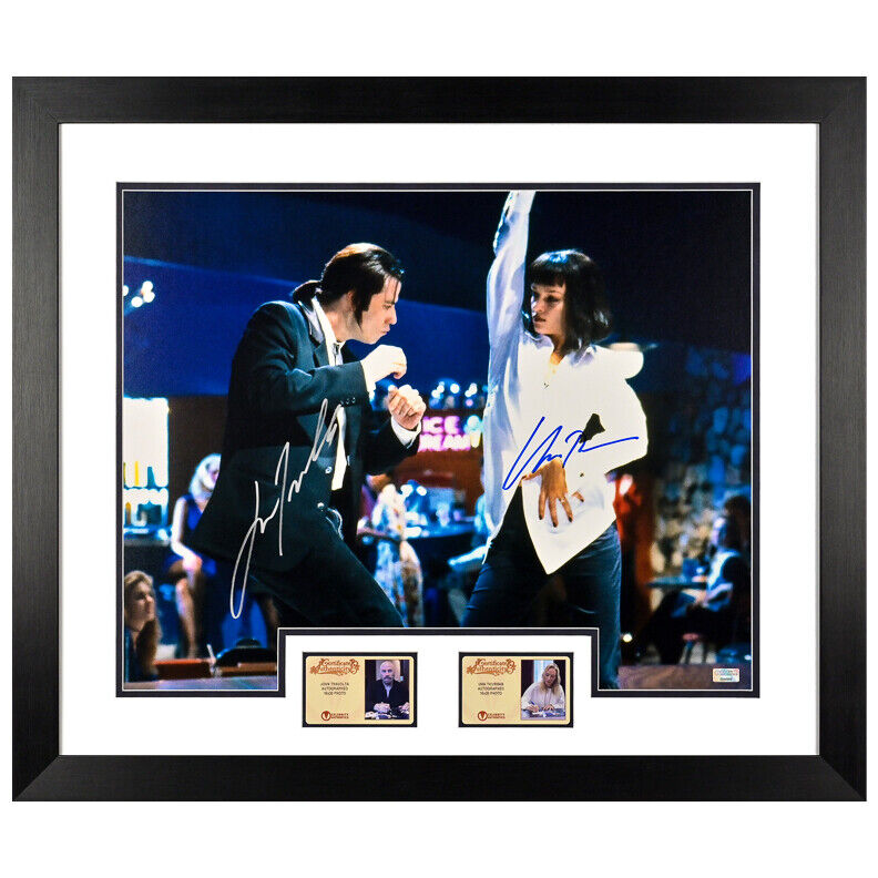 Uma Thurman and John Travolta Autographed Pulp Fiction 16x20 Framed Dance Photo Poster painting