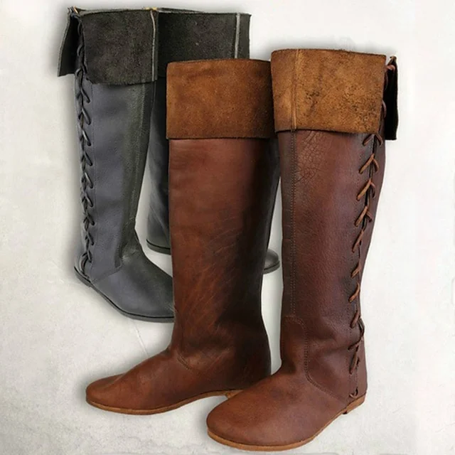 Retro Vintage Medieval Renaissance Shoes Knee High Boots Flat Jazz Boots Pirate Viking Ranger Elven Solid Color Fancy Dress Men's Women's Pirate Halloween Carnival Masquerade Performance Adults' Shoes