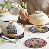 4PCS Wooden Diamond Painted Placemat Round Placemat with Holder(Rose Bouquet)