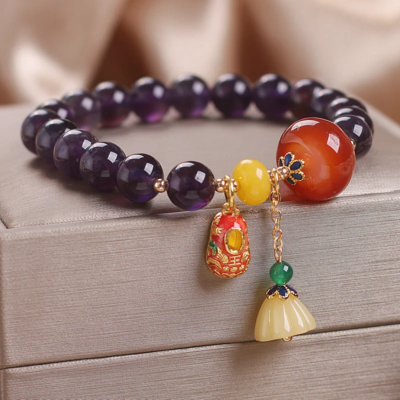 Natural Amethyst Tiger Lotus Flower Courage Bracelet
