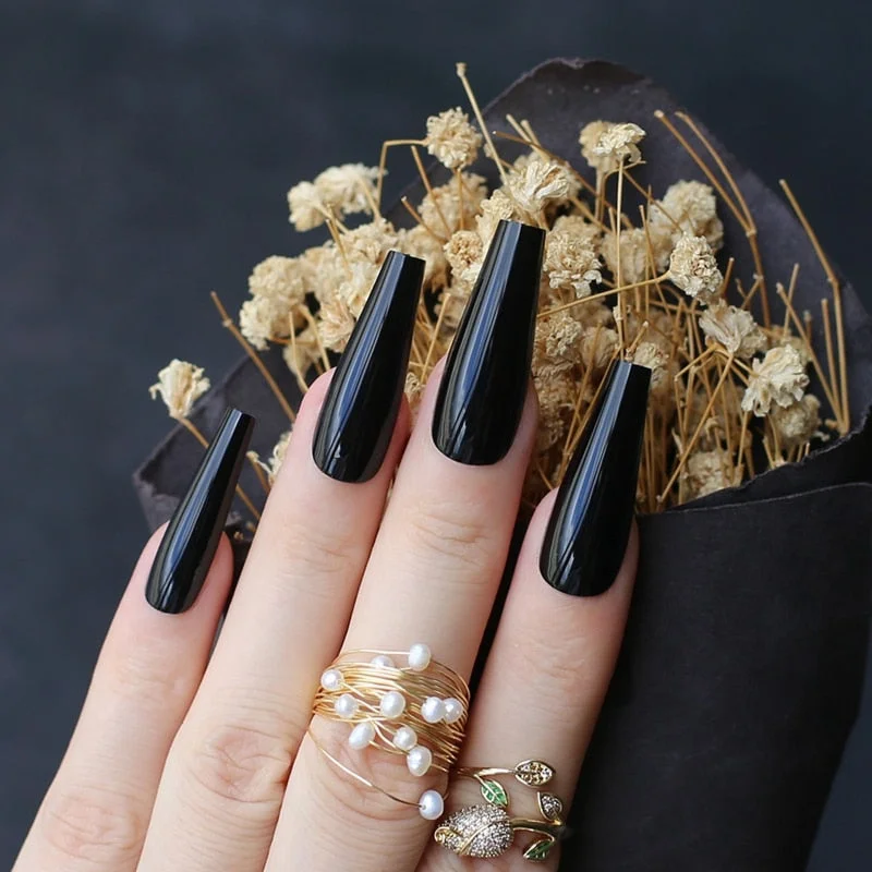 Extra gel Burgundy fasle nails Nude Long Luxury Coffin coffee Acrylic nails salon 24pcs fake nails ballet UV glossy available-Nail Inspo