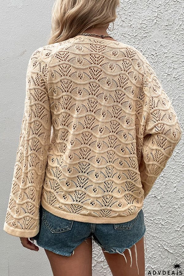 Hollow Dew Shoulder Drawstring Sweater