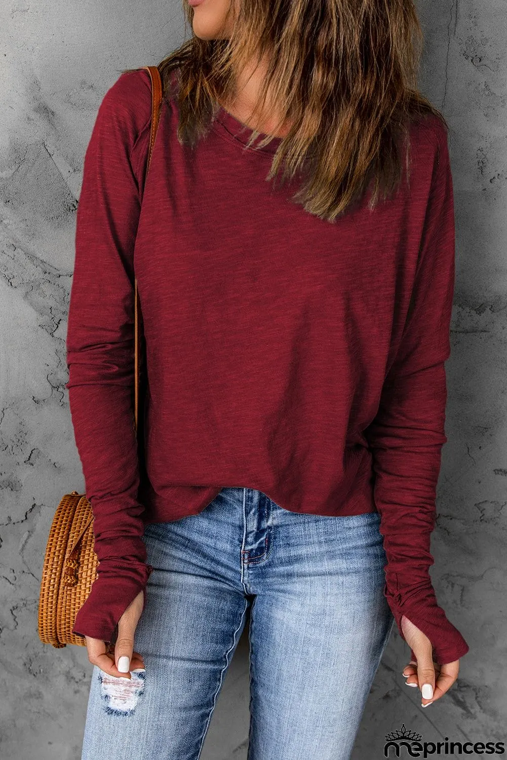 Solid Crew Neck Long Sleeve Long Sweatshirt