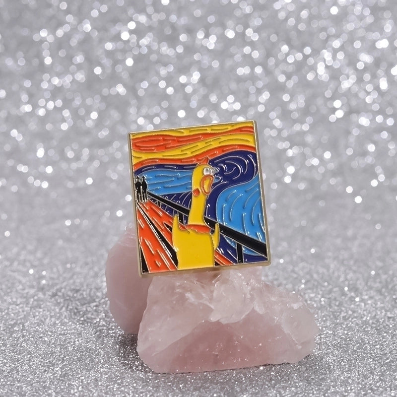 Retro Artistic Oil Painting Alloy Stamping Stoving Varnish Plating Unisex Brooches