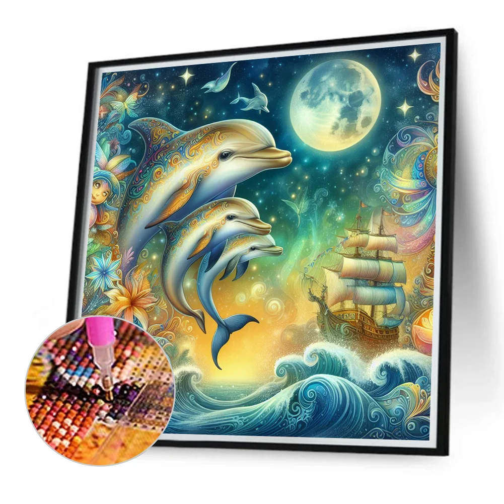 Full Round Diamond Painting 40*40cm - Three Dolphins