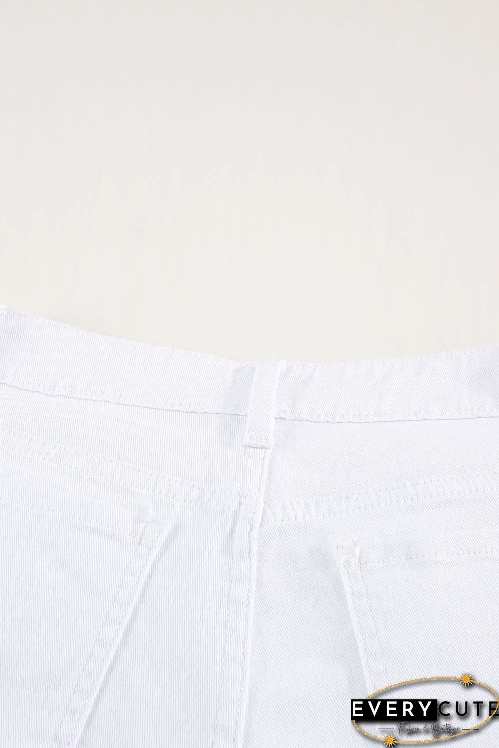 White Rolled-up High Waist Distressed Denim Shorts