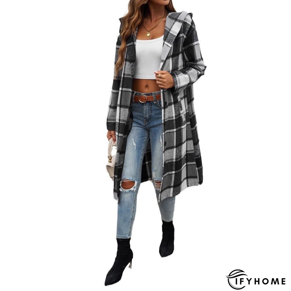 Women's Fashion Plaid Hooded Long-sleeved Woolen Coats | IFYHOME