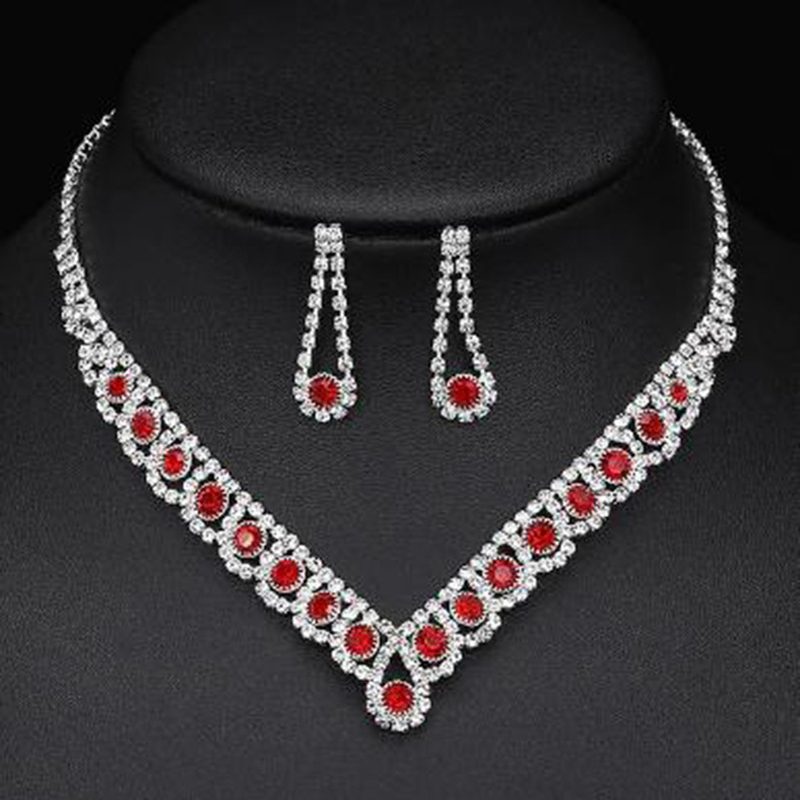 Wedding Blue Rhinestones Necklace Earrings Jewelry Set 2024 - Flycurvy 