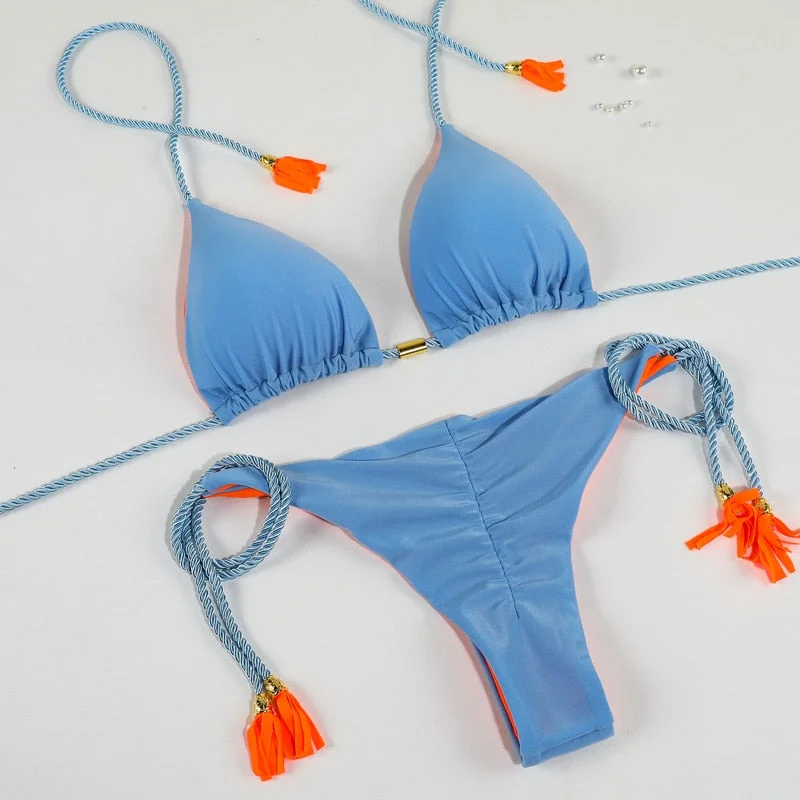 Blue Color Bikinis Sexy Bikini Set 2022 Swimsuit Women Hollow out Swimwear Adjustable String Biquini Push Up Female Beachwear