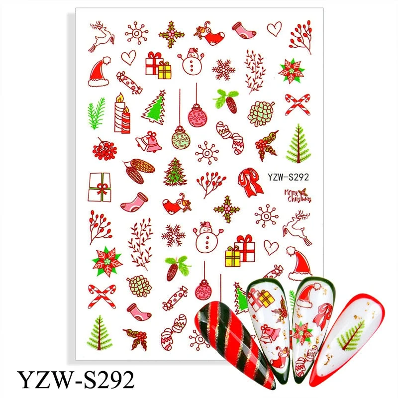 1pcs Autumn Winter Nail Sticker Robin Snow Flower New Year Halloween Christmas 3D Decals Nail Art Design Decor Accessories-Nail Inspo