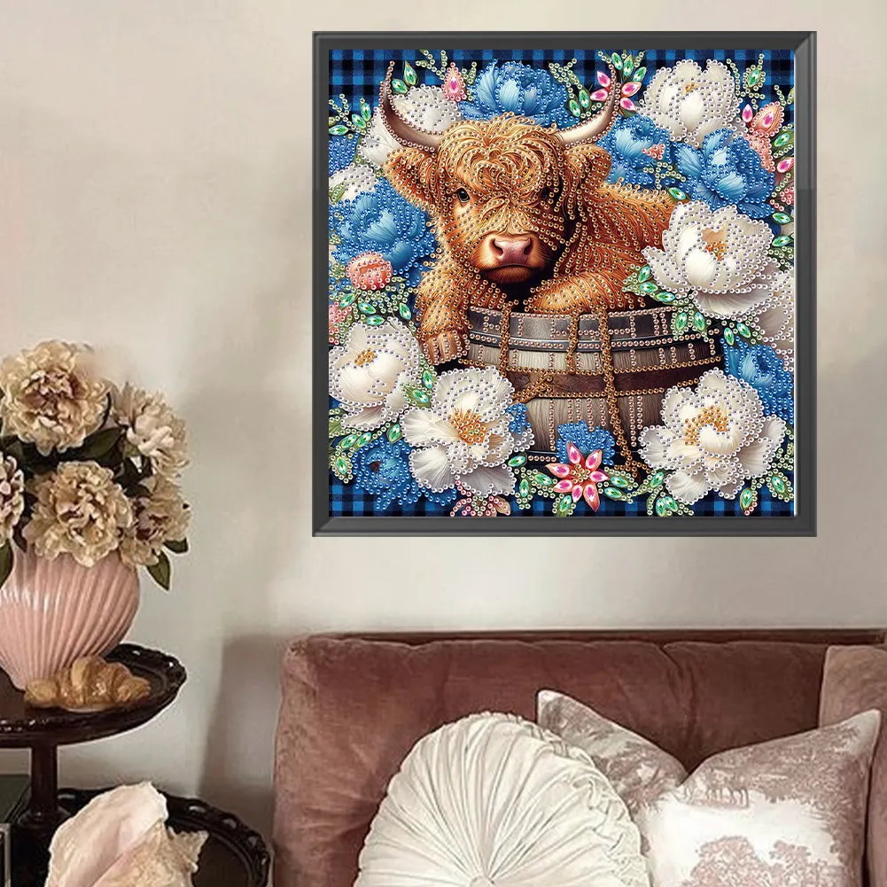 Diamond Painting - Partial Special Shaped Drill - Flower Highland Yak(Canvas|30*30cm)
