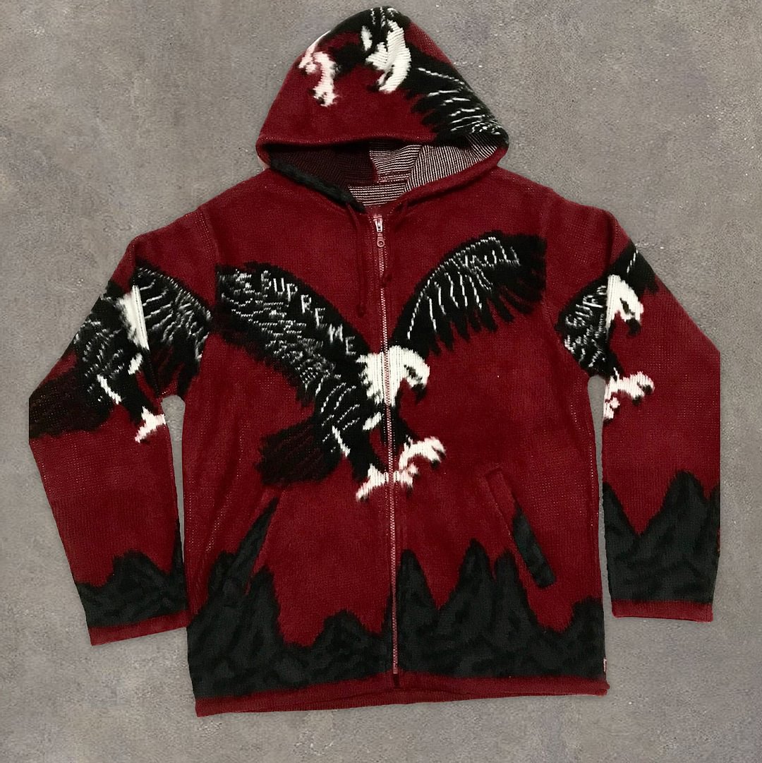 Retro fashion brand fashion knitted zip hoodie