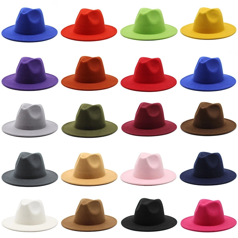 60 Color Solid Color Jazz Top Hat British Style Retro Woolen Hat Adult Embroidered Logo Felt Hat