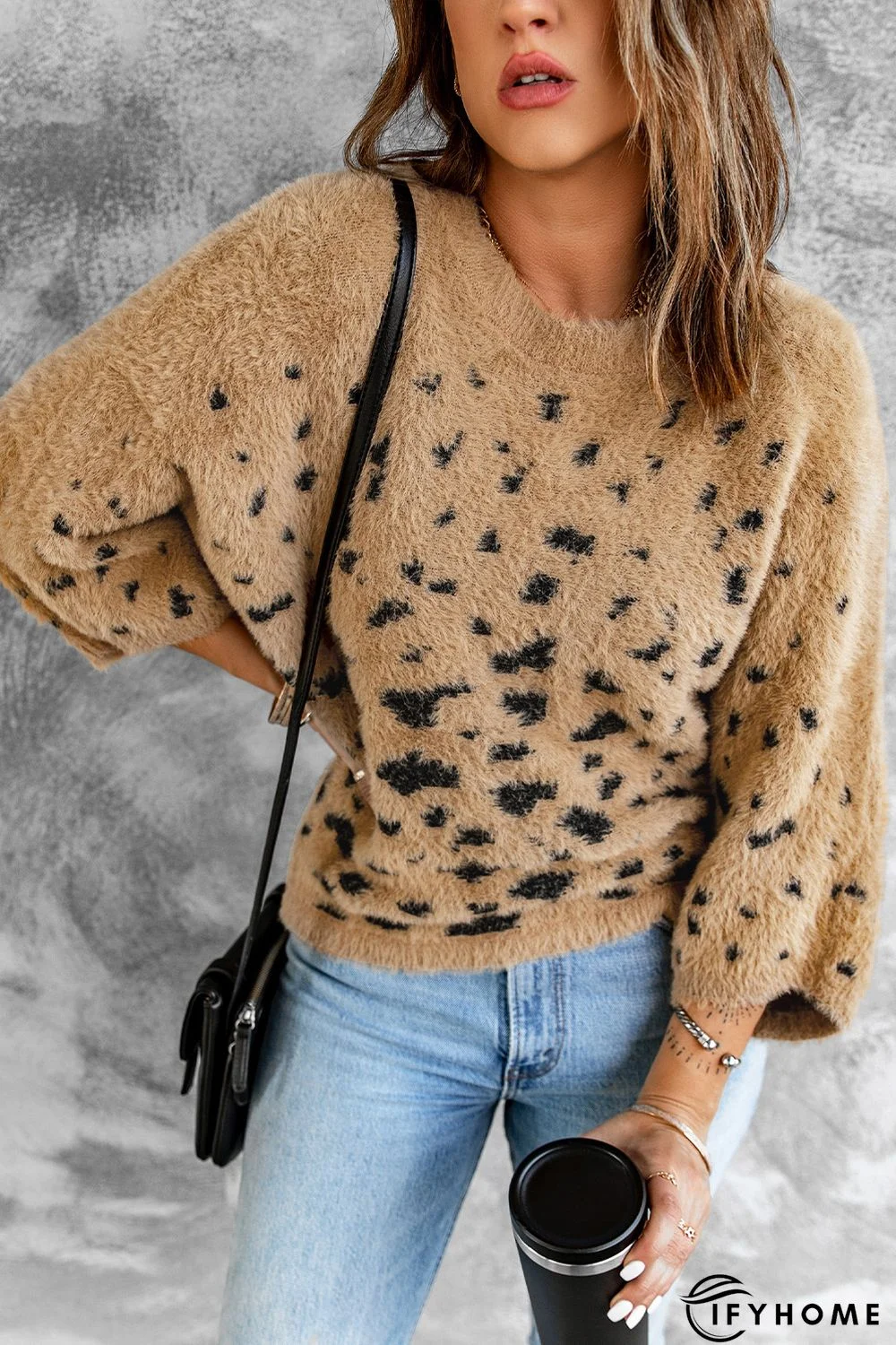 Leopard Print Drop Shoulder Loose Knitted Sweater | IFYHOME