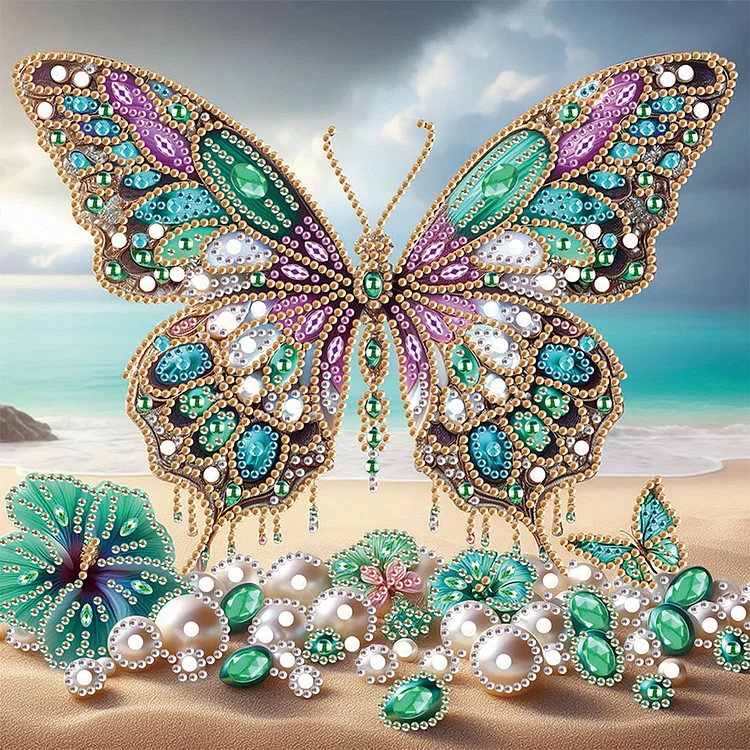 Beach Butterflies 30*30cm (Canvas) Special Shaped Drill Diamond Painting gbfke