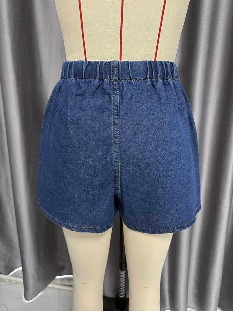 Retro Casual Loose Pockets Short Sleeved Shirt Shorts Denim Two Piece Sets