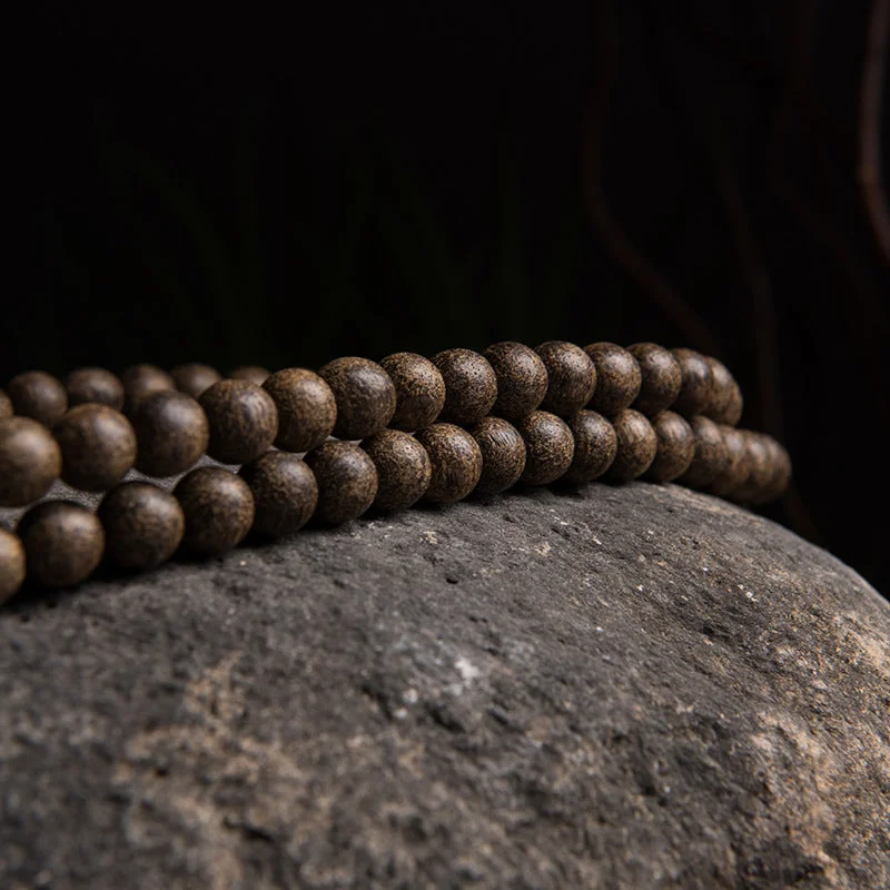 Natural Nha Trang White Chess Nan Agarwood Buddha Rosary Beads Bracelet