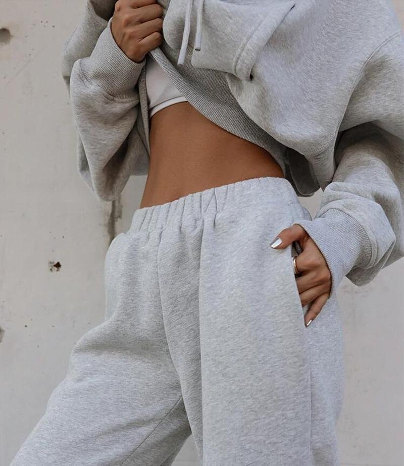 Solod Color Women's Stylish Bestie Long-sleeved Sports and leisure Two-piece suits oversize Two-piece Outfits MusePointer