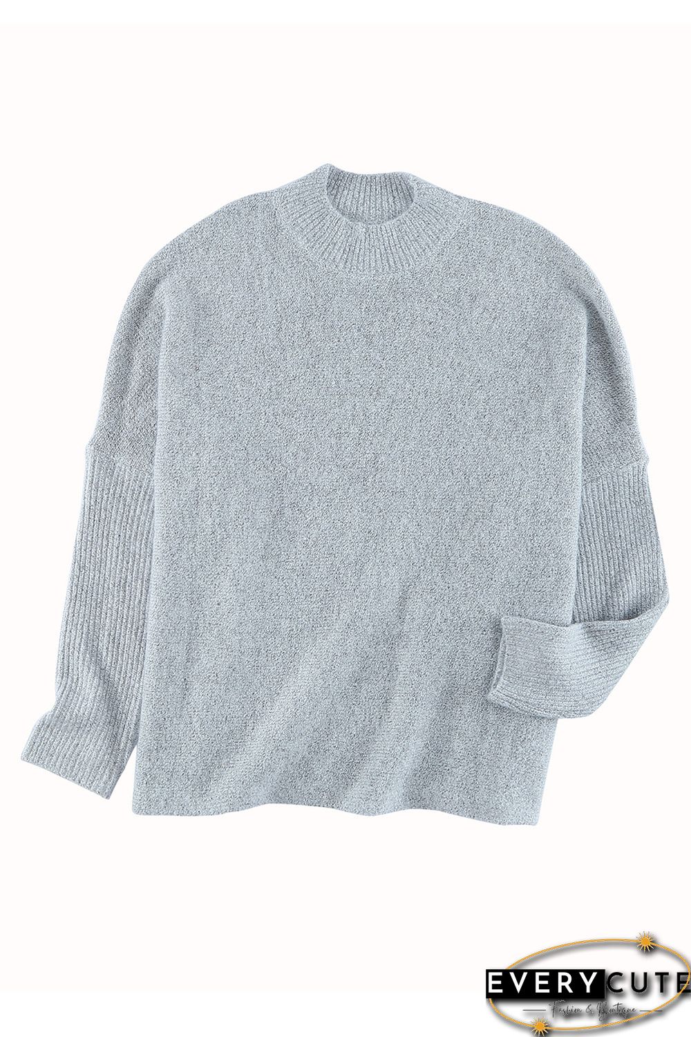 Grey High Neck Oversized Sweater with Slits