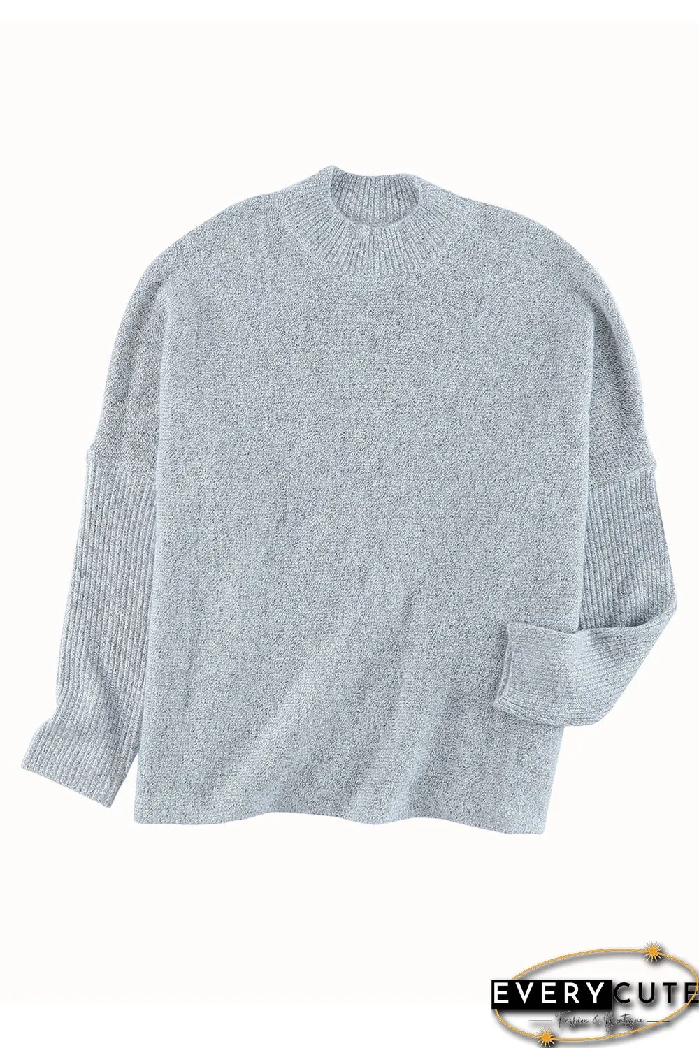 Grey High Neck Oversized Sweater with Slits