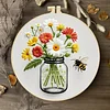 Glass Bottle Flowers-DIY Embroidery Kit with Pattern Cotton Threads Needles Hoop 28x28cm tapestrymarket