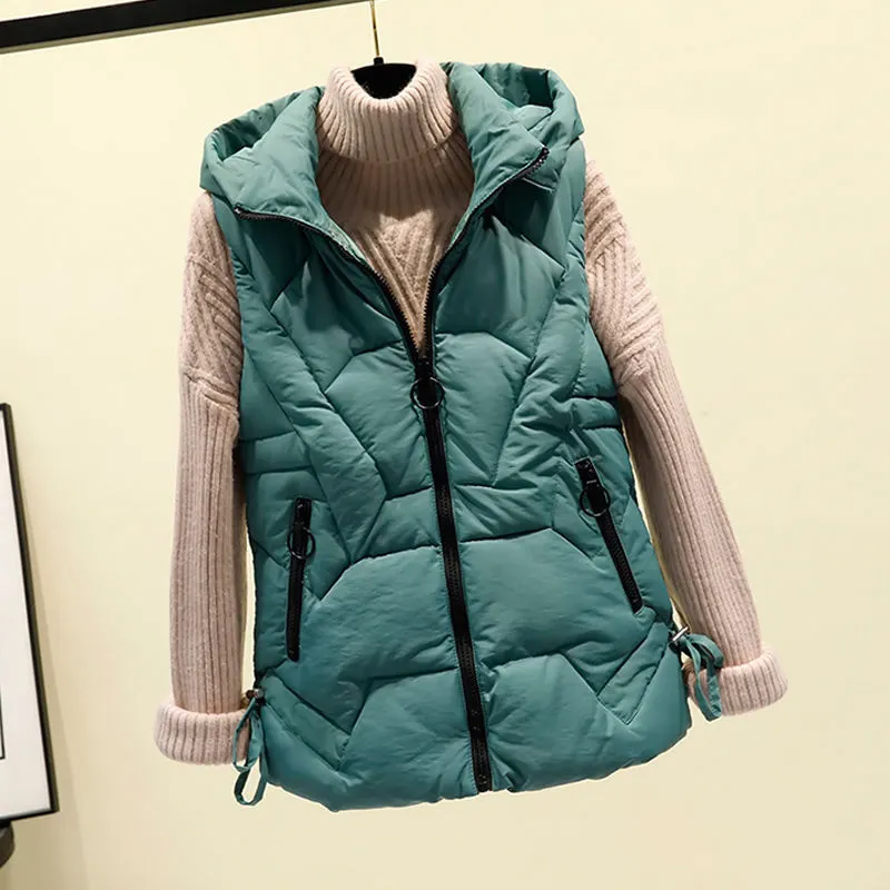 Uveng Hood Zip Up Waistcoat Women Spring Autumn Winter Fashion Casual Female Nice Warm Woman Vest Outerwear Cheap Wholesale