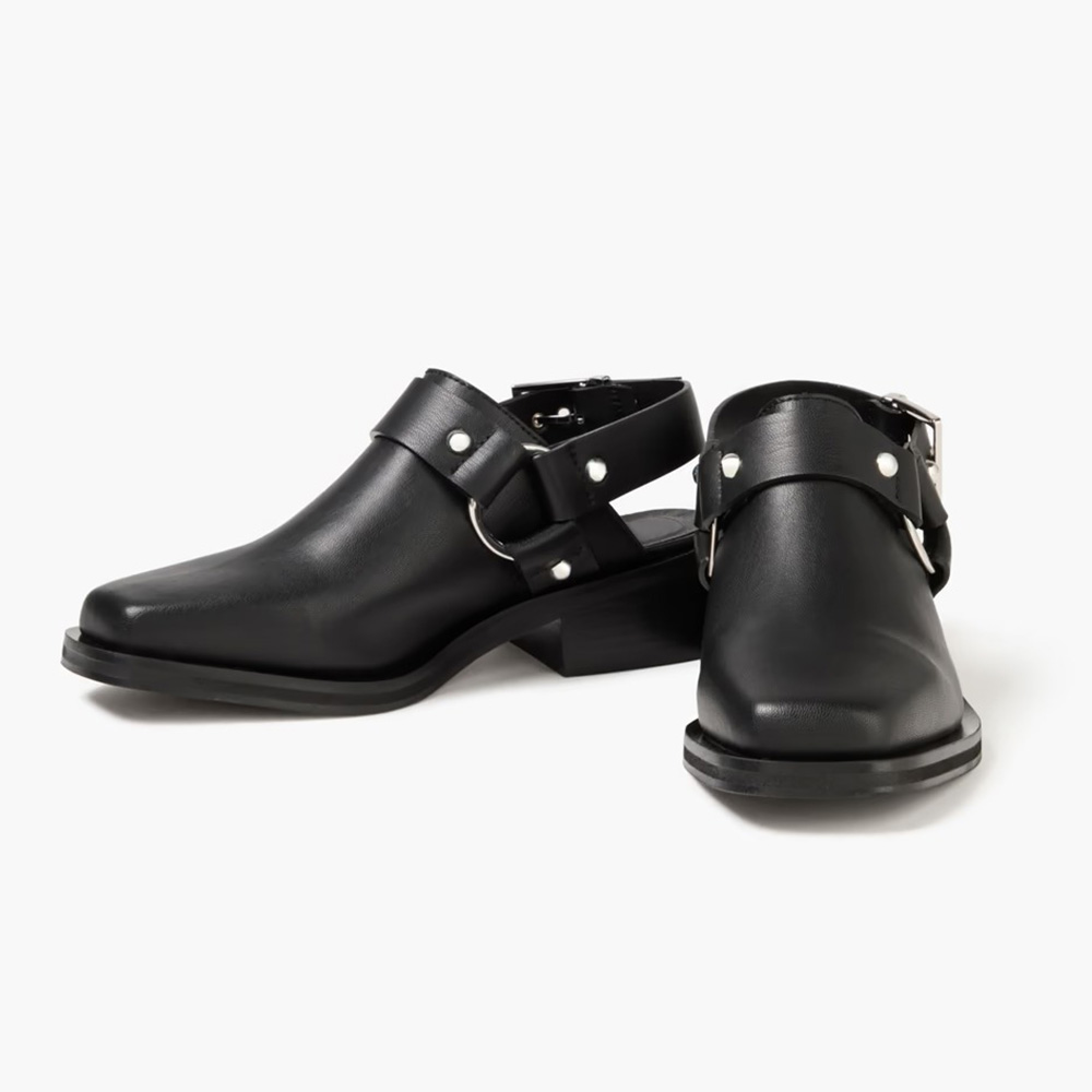 Black Square Toe Studded Block Heel Slingback Pumps for Women Nicepairs