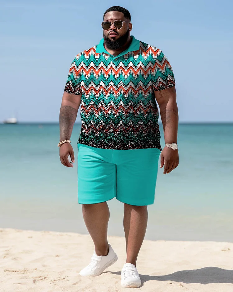 Men's Plus Size Casual Colorblock Gradient Print Short Sleeve Shirt Shorts Suit