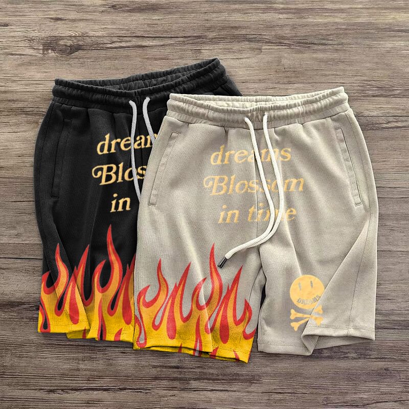 Fashion flame print casual compound shorts