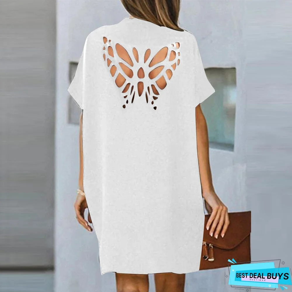 Loose Butterfly Hollow Solid Color Dress