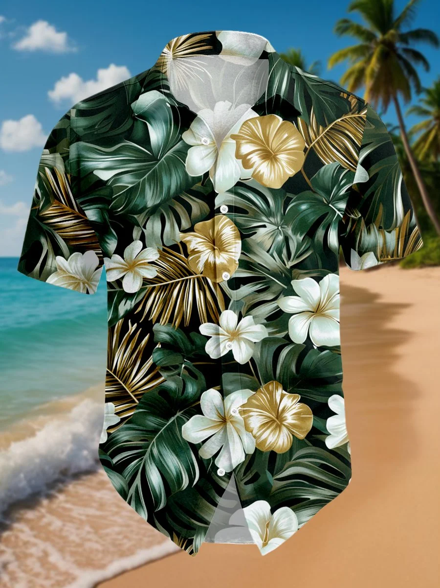Men's Resort Casual Hawaiian Cuban Collar Short Sleeve Shirt 