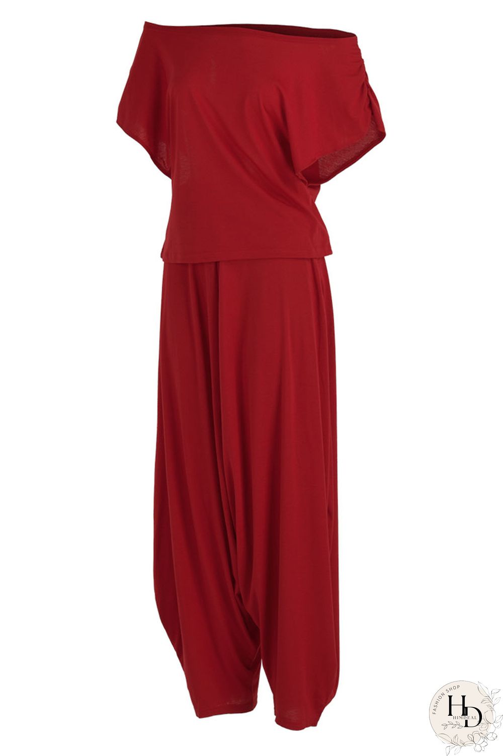 Red Casual Solid Patchwork Fold Asymmetrical Oblique Collar Short Sleeve Two Pieces