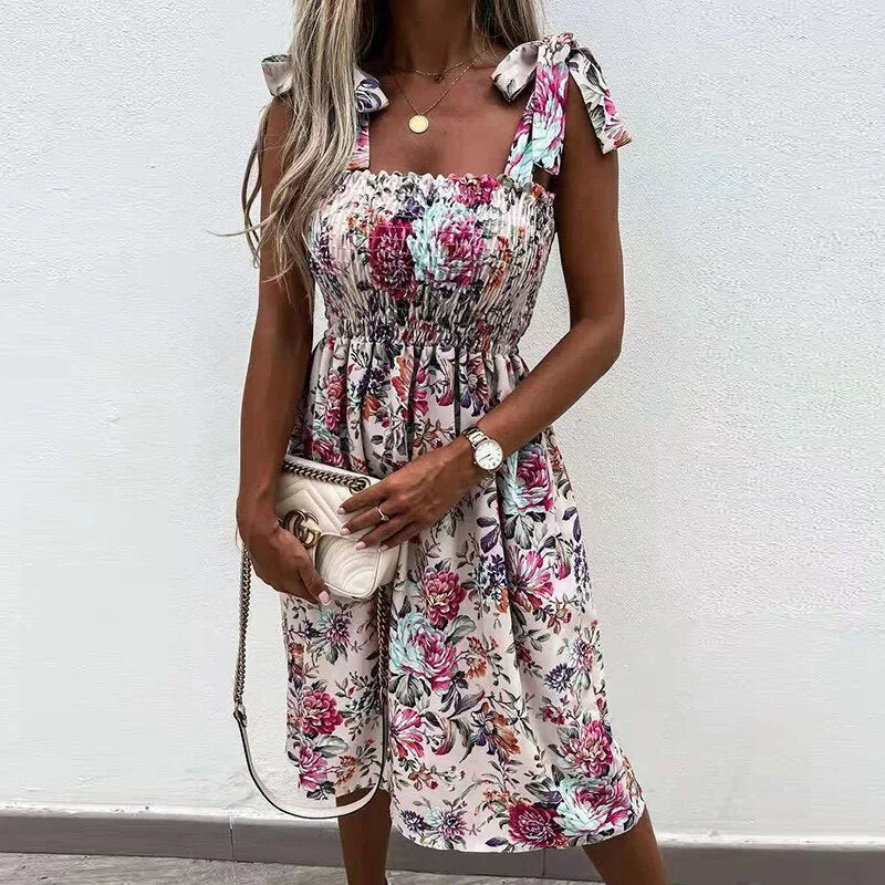 3XL New Off Shoulder Draped Sling Party Dress Women Spring Polka Dot Print A-Line Dress Summer Tie-up Bow Sleeveless Beach Dress