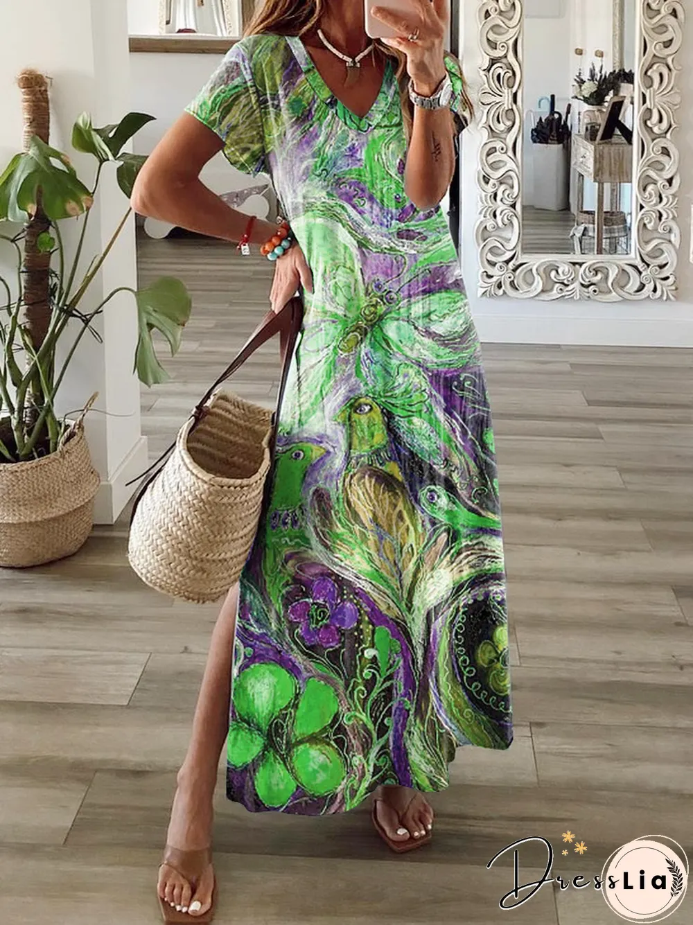Abstract Casual Short Sleeve Shift Knitting Dress