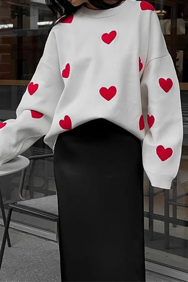 Autumn and Winter Heart-Shaped Round Neck Casual Tops