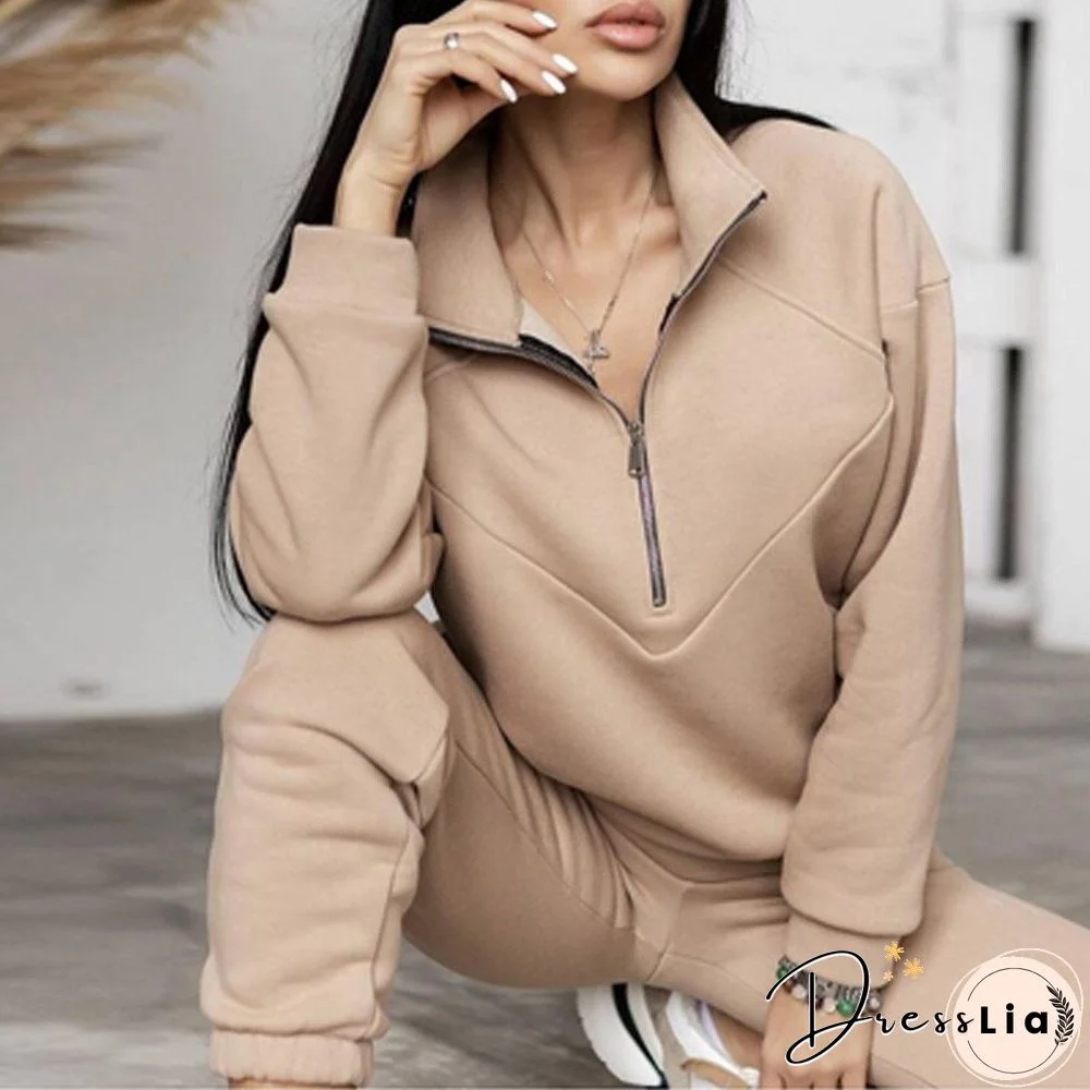 Fashion Zipper Long Sleeve Sweatshirt And Sport Pant Suit Women Casaul Loose Two Piece Set Elegant Tracksuits Solid Outfits